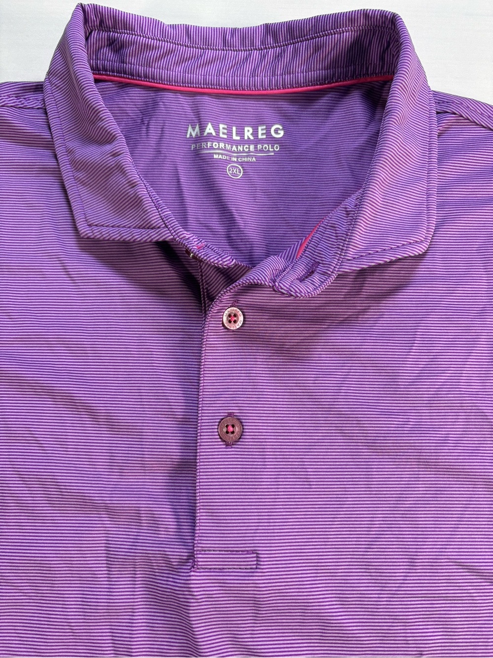 Maelreg Mens 2XL Performance Polo Shirt Purple Striped Short Sleeve Golf Shirt